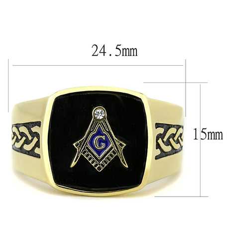 IP Gold(Ion Plating) Stainless Steel Ring with Synthetic Onyx in Jet