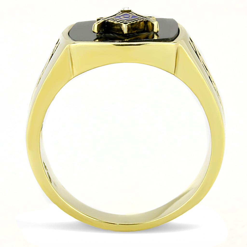 IP Gold(Ion Plating) Stainless Steel Ring with Synthetic Onyx in Jet