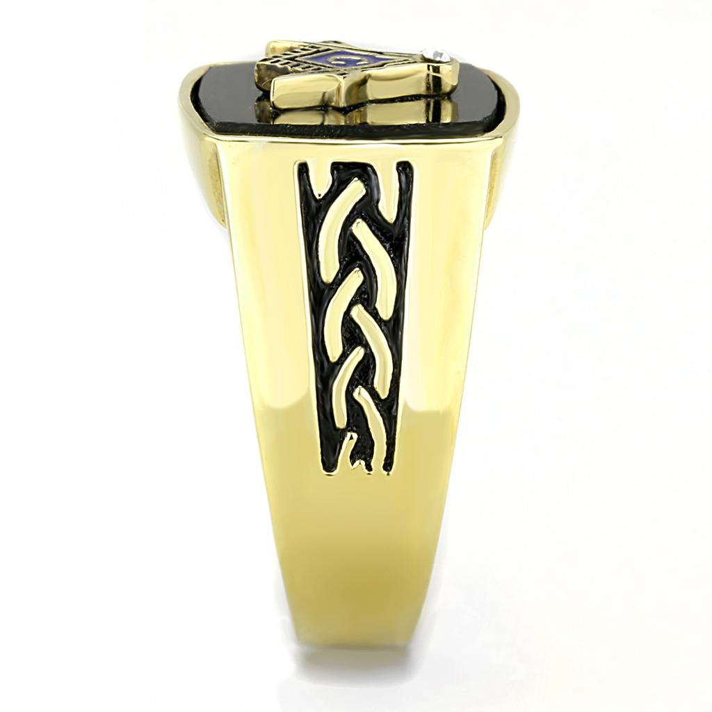 IP Gold(Ion Plating) Stainless Steel Ring with Synthetic Onyx in Jet