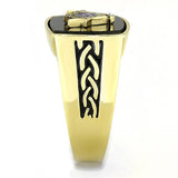 IP Gold(Ion Plating) Stainless Steel Ring with Synthetic Onyx in Jet