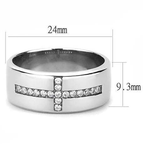 High polished (no plating) Stainless Steel Ring with AAA Grade CZ  in Clear