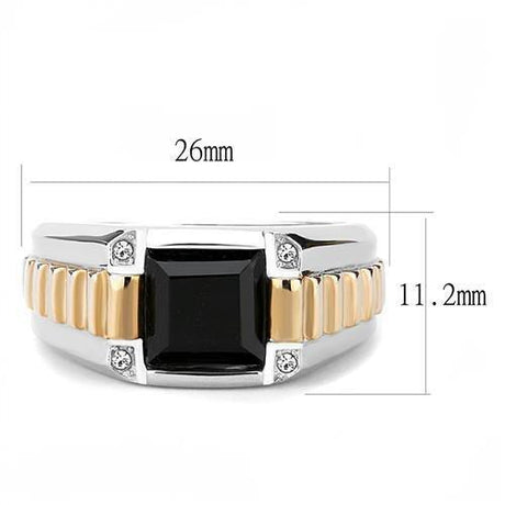 Two-Tone IP Rose Gold Stainless Steel Ring with Synthetic Onyx in Jet