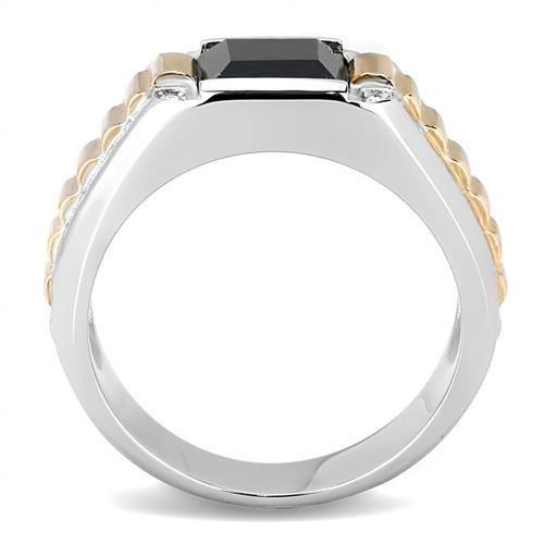 Two-Tone IP Rose Gold Stainless Steel Ring with Synthetic Onyx in Jet