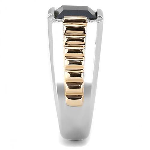Two-Tone IP Rose Gold Stainless Steel Ring with Synthetic Onyx in Jet