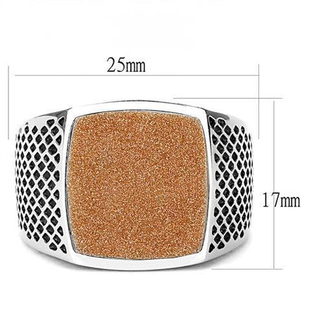 High polished (no plating) Stainless Steel Ring with Semi-Precious Gold Sand Stone in Siam