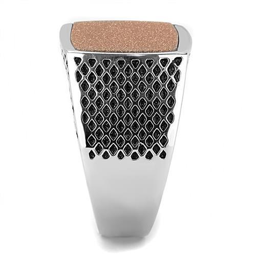 High polished (no plating) Stainless Steel Ring with Semi-Precious Gold Sand Stone in Siam