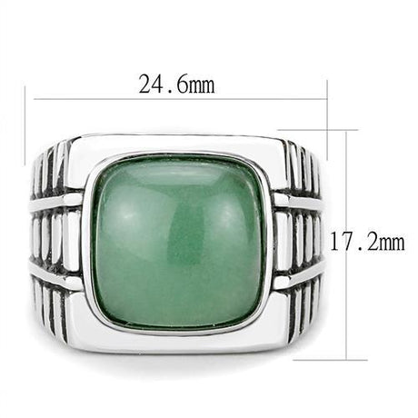 High polished (no plating) Stainless Steel Ring with Synthetic Jade in Emerald