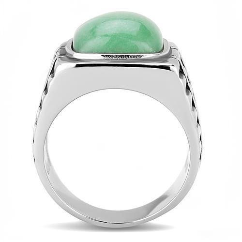 High polished (no plating) Stainless Steel Ring with Synthetic Jade in Emerald
