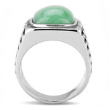 High polished (no plating) Stainless Steel Ring with Synthetic Jade in Emerald