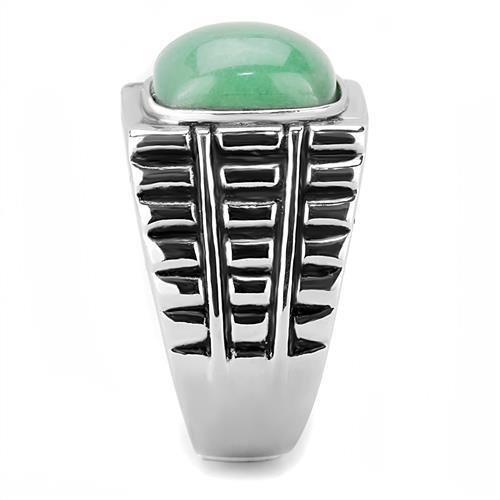 High polished (no plating) Stainless Steel Ring with Synthetic Jade in Emerald