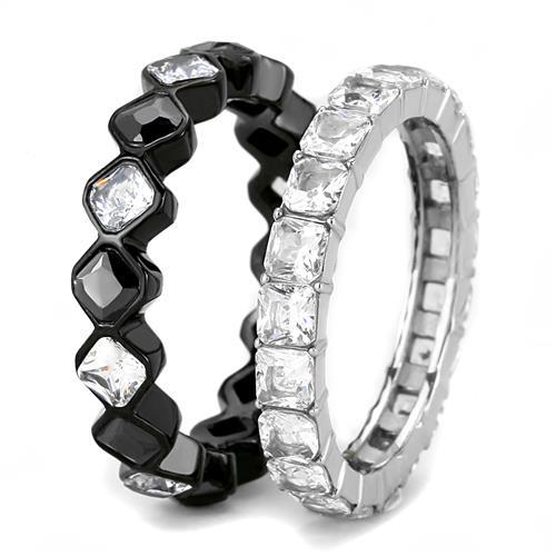 Two-Tone IP Black (Ion Plating) Stainless Steel Ring with AAA Grade CZ  in Black Diamond