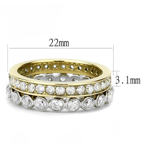 Two-Tone IP Gold (Ion Plating) Stainless Steel Ring with AAA Grade CZ  in Clear
