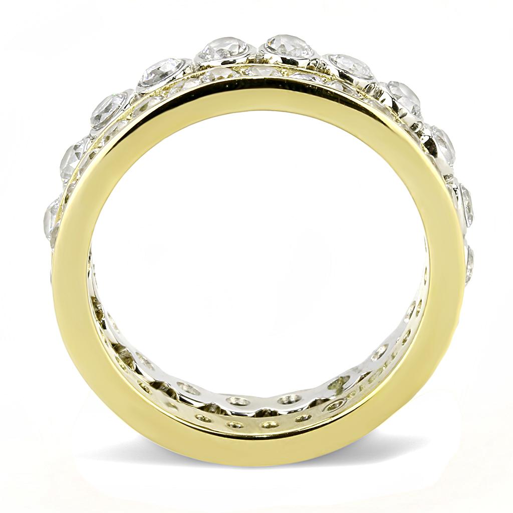 Two-Tone IP Gold (Ion Plating) Stainless Steel Ring with AAA Grade CZ  in Clear