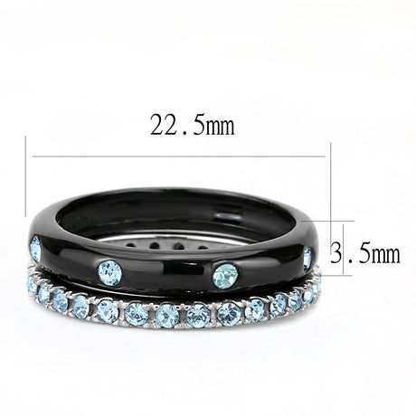 Two-Tone IP Black (Ion Plating) Stainless Steel Ring with Top Grade Crystal  in Sea Blue