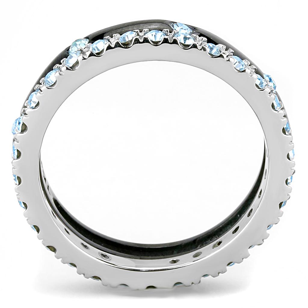 Two-Tone IP Black (Ion Plating) Stainless Steel Ring with Top Grade Crystal  in Sea Blue
