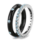 Two-Tone IP Black (Ion Plating) Stainless Steel Ring with Top Grade Crystal  in Sea Blue