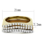 Three Tone (IP Gold & IP Rose Gold & High Polished) Stainless Steel Ring with Top Grade Crystal  in Clear