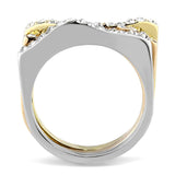 Three Tone (IP Gold & IP Rose Gold & High Polished) Stainless Steel Ring with Top Grade Crystal  in Clear