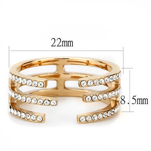 IP Rose Gold(Ion Plating) Stainless Steel Ring with Top Grade Crystal  in Clear