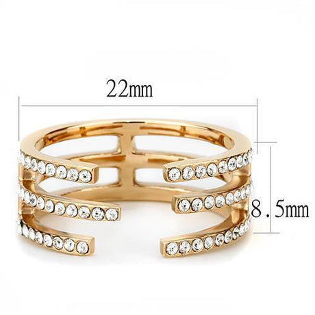 IP Rose Gold(Ion Plating) Stainless Steel Ring with Top Grade Crystal  in Clear