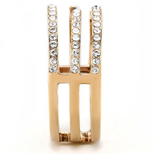 IP Rose Gold(Ion Plating) Stainless Steel Ring with Top Grade Crystal  in Clear