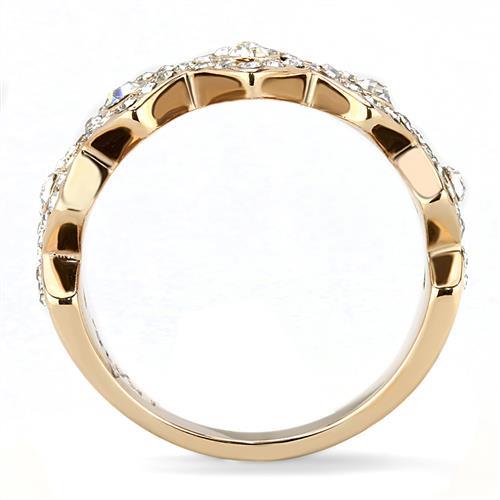 IP Rose Gold(Ion Plating) Stainless Steel Ring with Top Grade Crystal  in Clear