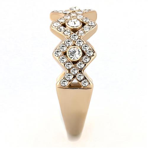 IP Rose Gold(Ion Plating) Stainless Steel Ring with Top Grade Crystal  in Clear