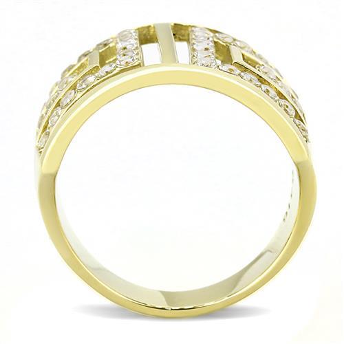 IP Gold(Ion Plating) Stainless Steel Ring with AAA Grade CZ  in Clear