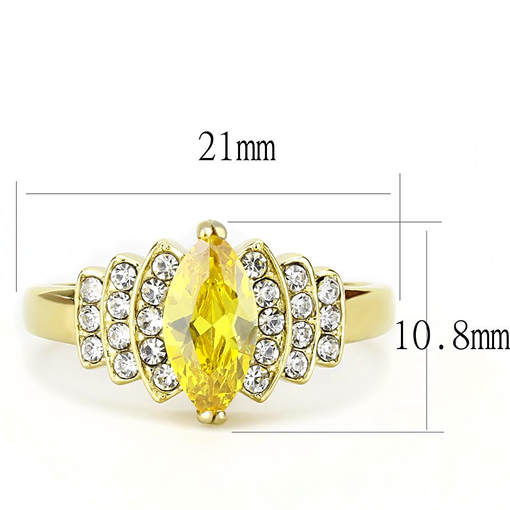 IP Gold(Ion Plating) Stainless Steel Ring with AAA Grade CZ  in Topaz