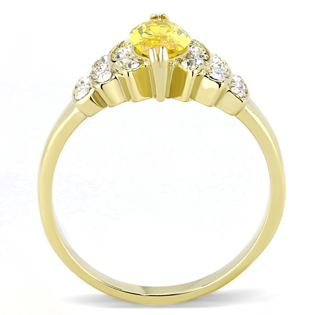 IP Gold(Ion Plating) Stainless Steel Ring with AAA Grade CZ  in Topaz