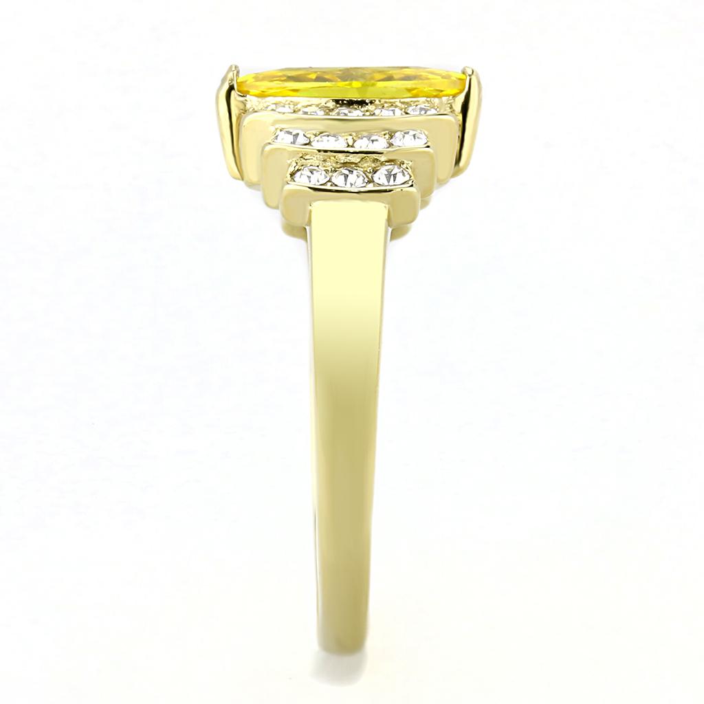 IP Gold(Ion Plating) Stainless Steel Ring with AAA Grade CZ  in Topaz