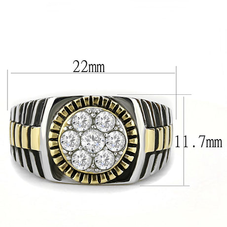 Two-Tone IP Gold (Ion Plating) Stainless Steel Ring with AAA Grade CZ  in Clear