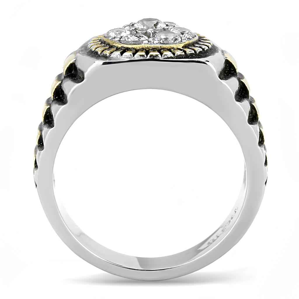 Two-Tone IP Gold (Ion Plating) Stainless Steel Ring with AAA Grade CZ  in Clear