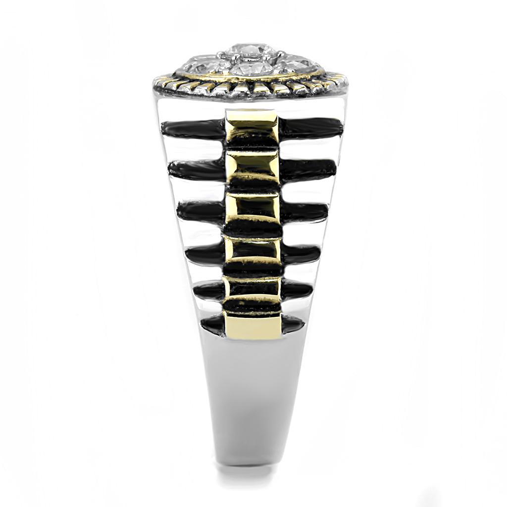 Two-Tone IP Gold (Ion Plating) Stainless Steel Ring with AAA Grade CZ  in Clear