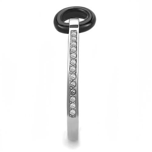 High polished (no plating) Stainless Steel Ring with Top Grade Crystal  in Clear