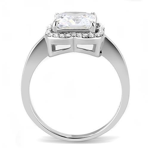 High polished (no plating) Stainless Steel Ring with AAA Grade CZ  in Clear