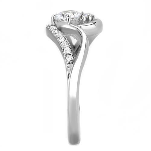 High polished (no plating) Stainless Steel Ring with AAA Grade CZ  in Clear