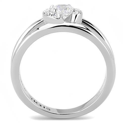 High polished (no plating) Stainless Steel Ring with AAA Grade CZ  in Clear