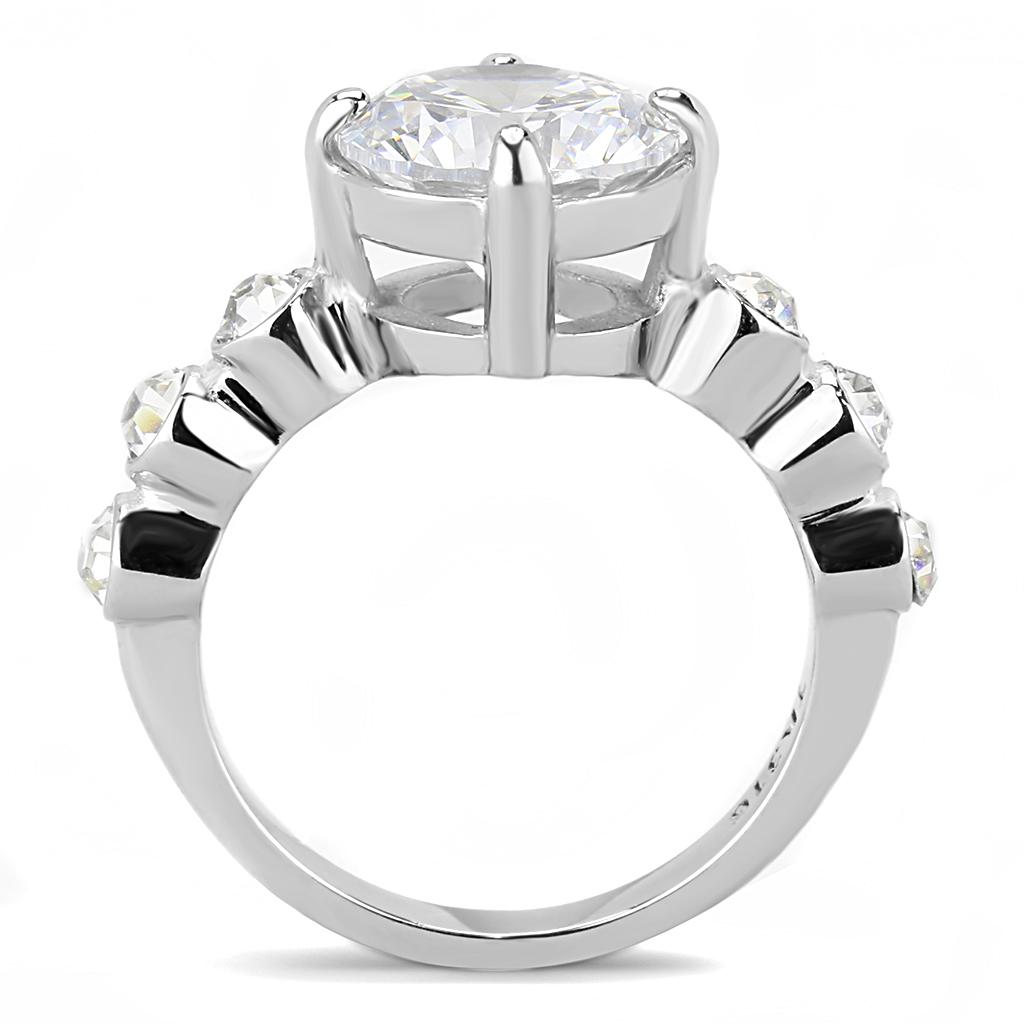High polished (no plating) Stainless Steel Ring with AAA Grade CZ  in Clear