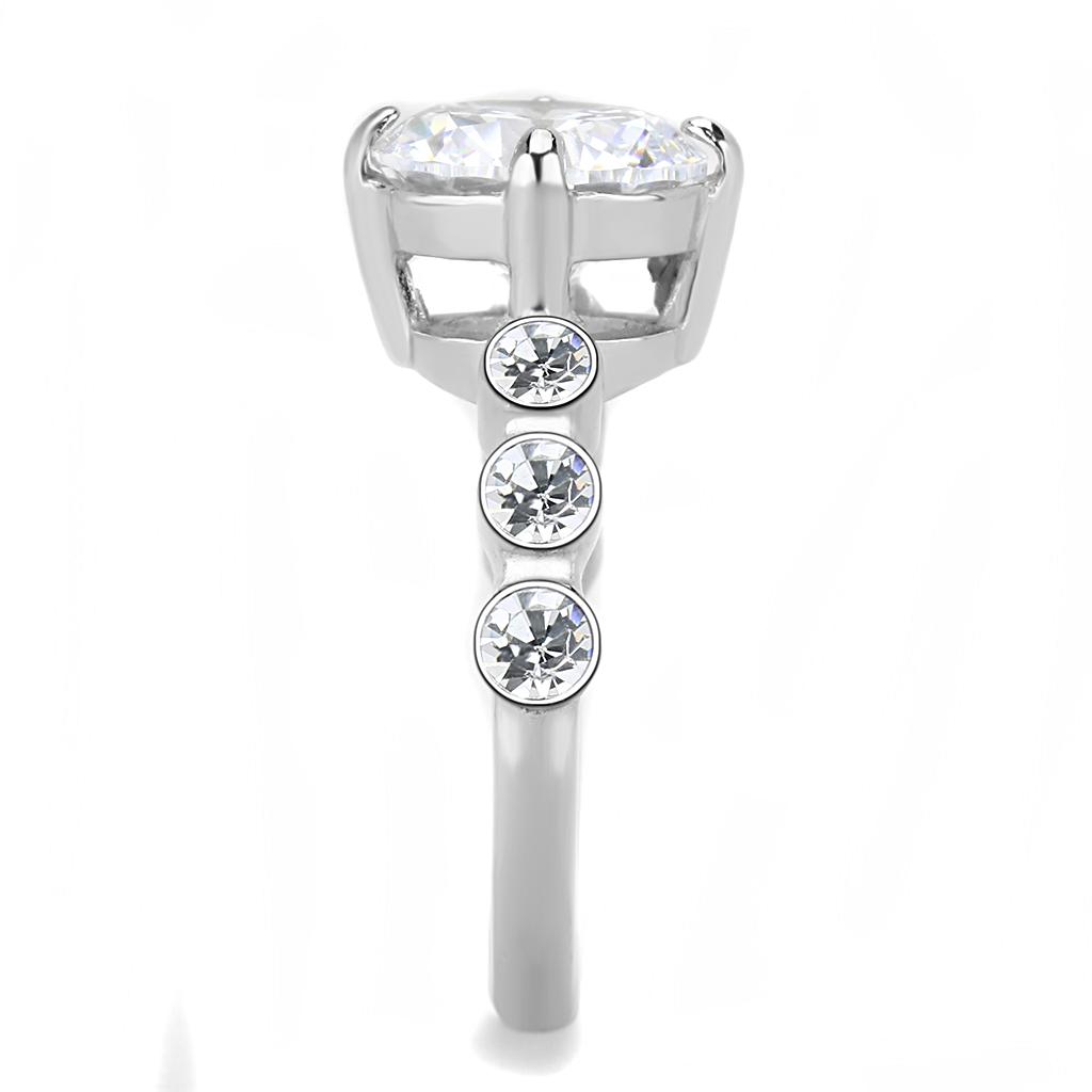 High polished (no plating) Stainless Steel Ring with AAA Grade CZ  in Clear