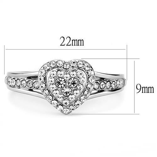 High polished (no plating) Stainless Steel Ring with Top Grade Crystal  in Clear