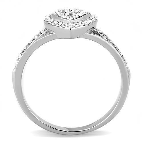 High polished (no plating) Stainless Steel Ring with Top Grade Crystal  in Clear