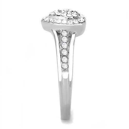 High polished (no plating) Stainless Steel Ring with Top Grade Crystal  in Clear