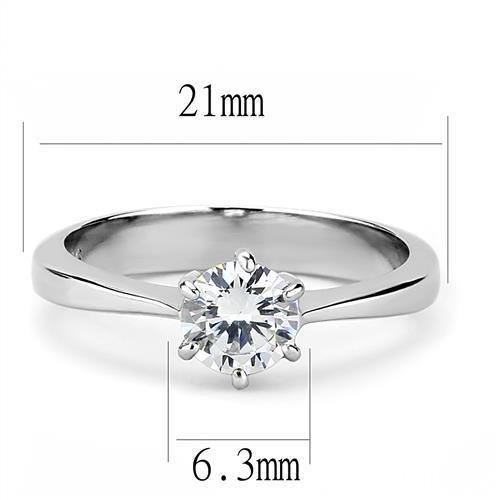 High polished (no plating) Stainless Steel Ring with AAA Grade CZ  in Clear