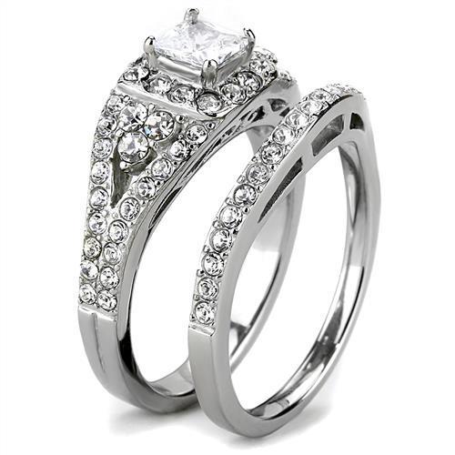 High polished (no plating) Stainless Steel Ring with AAA Grade CZ  in Clear