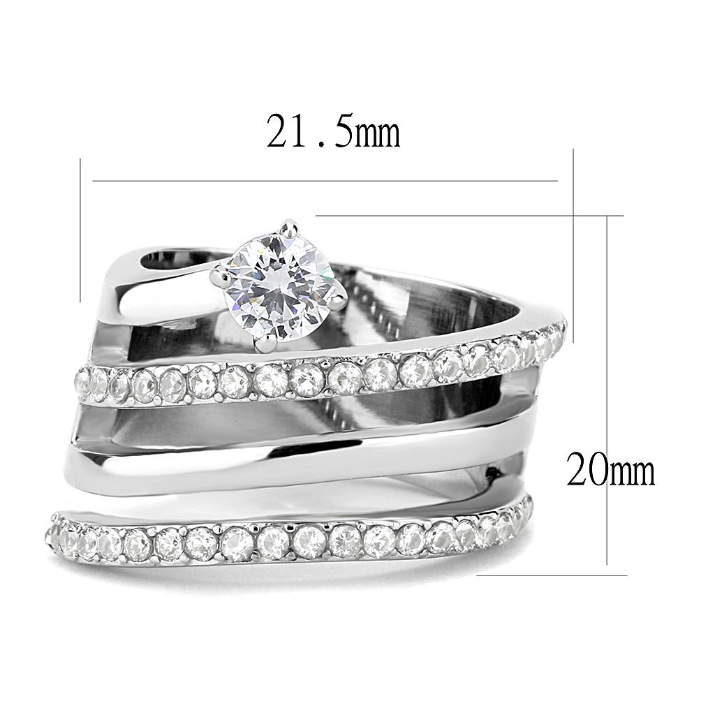 High polished (no plating) Stainless Steel Ring with AAA Grade CZ  in Clear