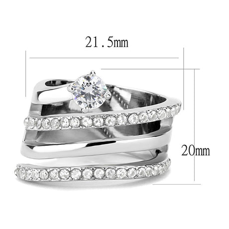 High polished (no plating) Stainless Steel Ring with AAA Grade CZ  in Clear