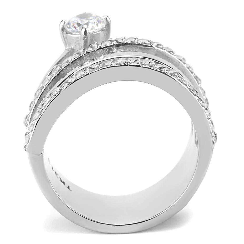 High polished (no plating) Stainless Steel Ring with AAA Grade CZ  in Clear