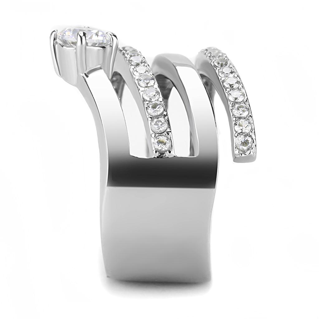 High polished (no plating) Stainless Steel Ring with AAA Grade CZ  in Clear