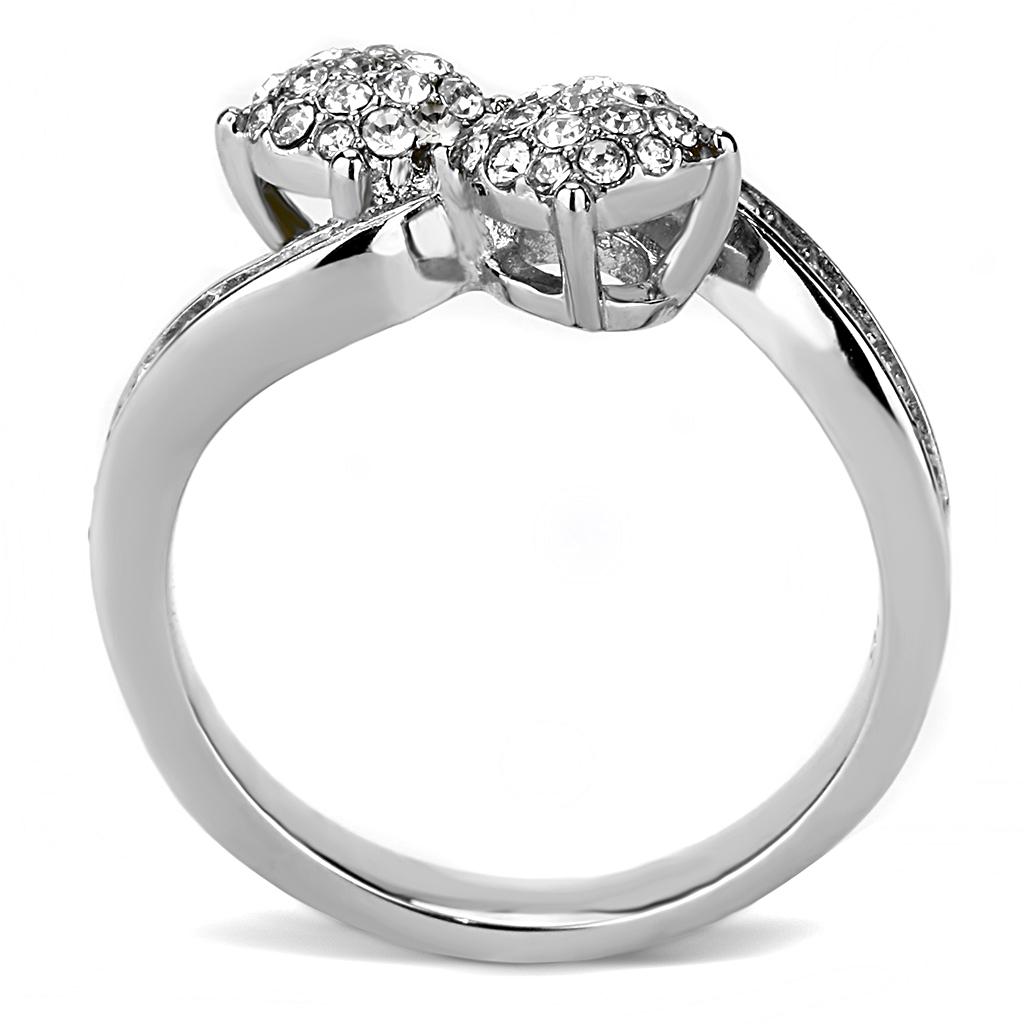 High polished (no plating) Stainless Steel Ring with Top Grade Crystal  in Clear